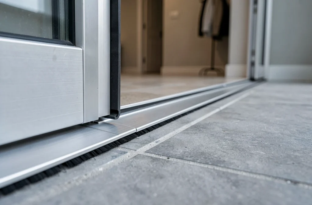 Détail du joint d'étanchéité d'un encadrement de porte en aluminium pour une isolation phonique et thermique optimale